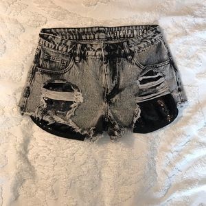Distressed sequin denim shorts